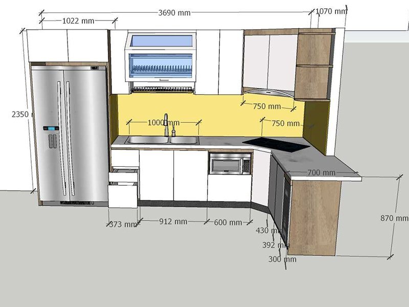 không gian bố trí nhà bếp