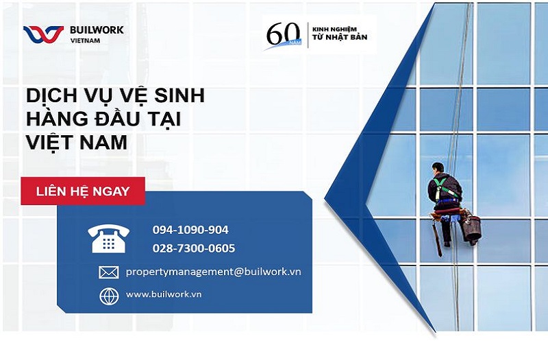 dịch vụ lau kính tòa nhà của công ty Builwork Việt Nam